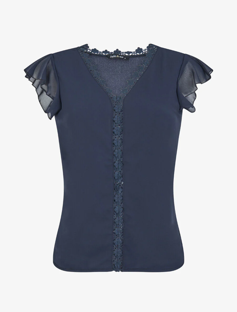 Top droit uni à détail crochet - Marine
