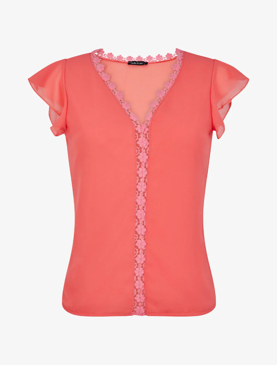 Top droit uni à détail crochet - Corail