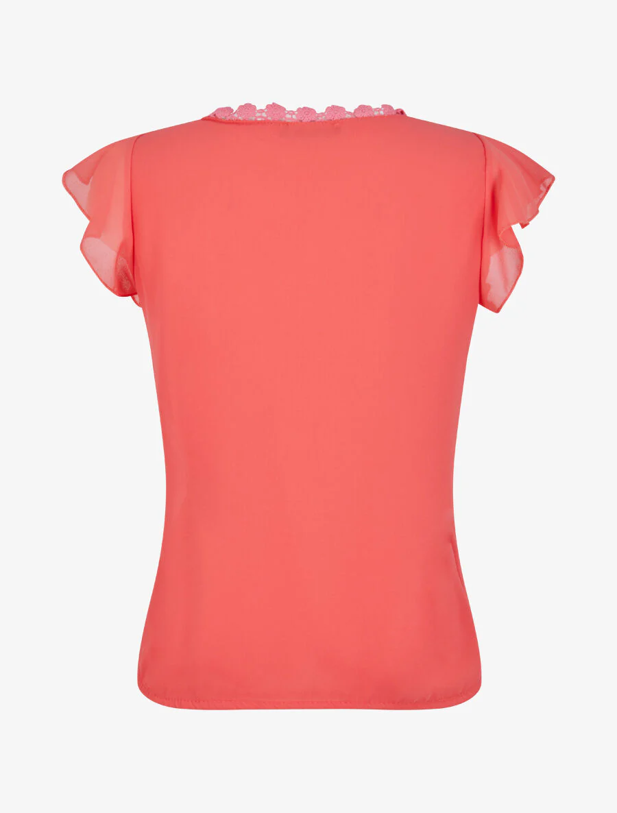 Top droit uni à détail crochet - Corail - Image 2