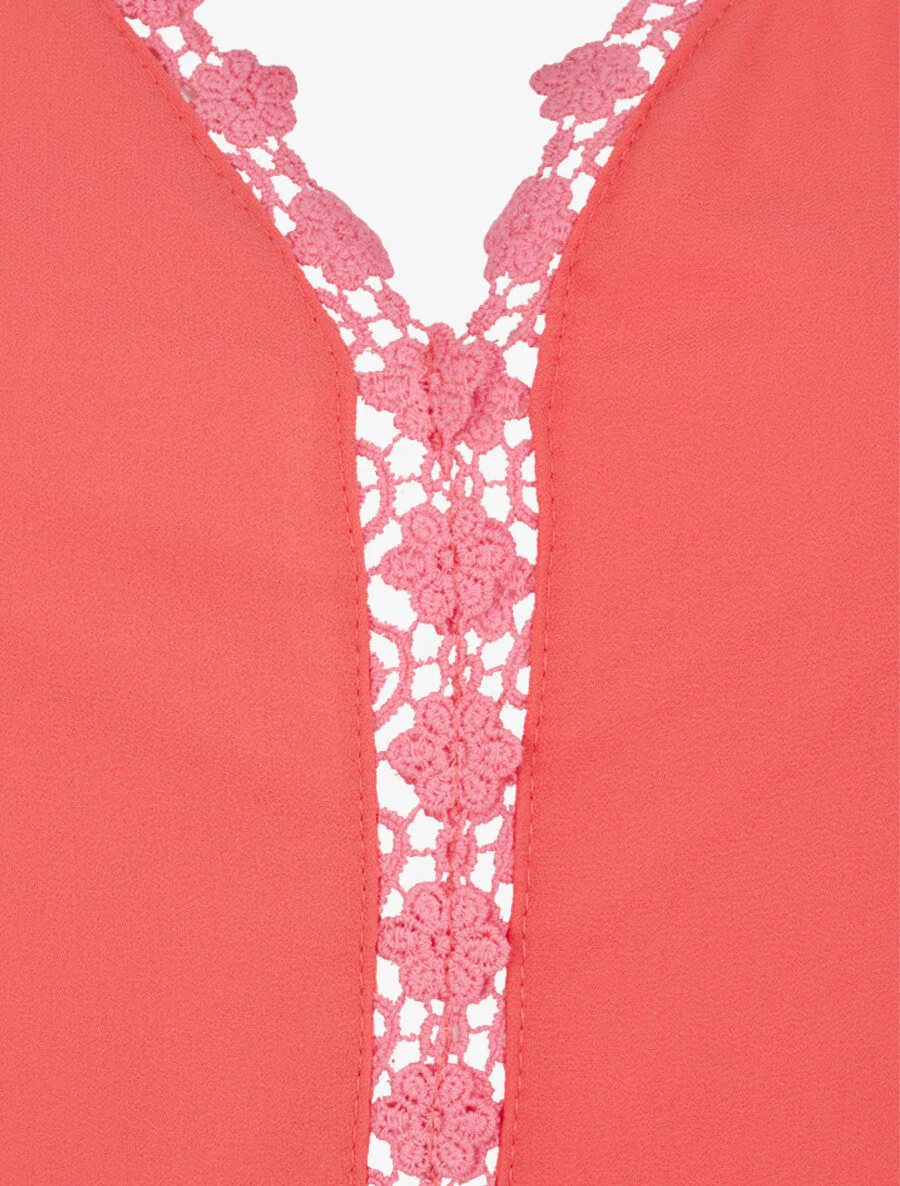 Top droit uni à détail crochet - Corail - Image 3
