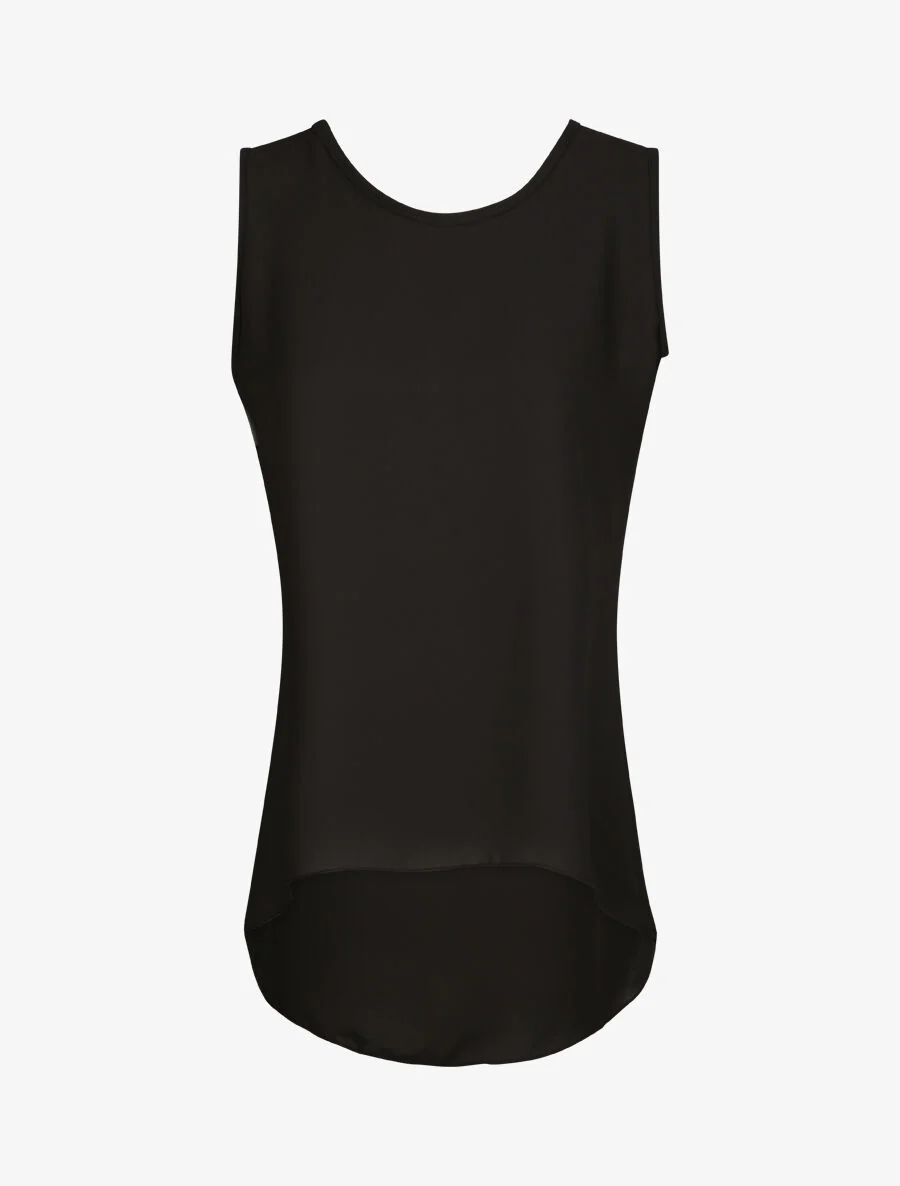 Top droit uni à dos en V et dentelle - Noir