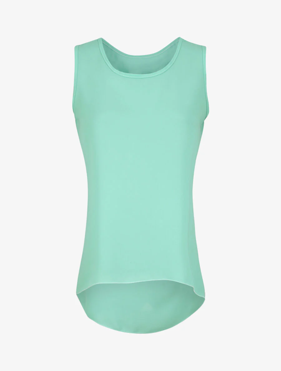 Top droit uni à dos en V et dentelle - Vert d'eau