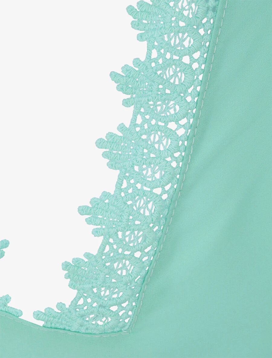 Top droit uni à dos en V et dentelle - Vert d'eau - Image 3