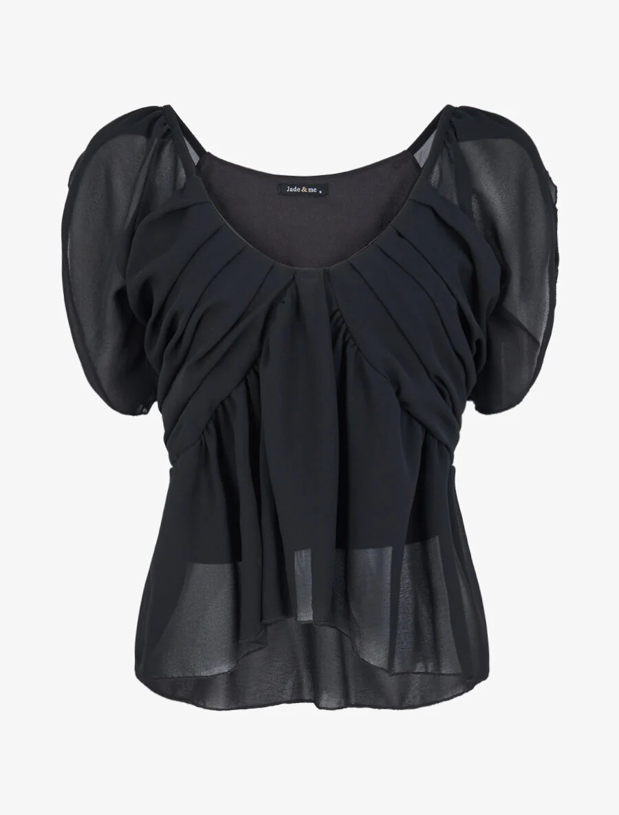 Top droit uni drapé - Noir