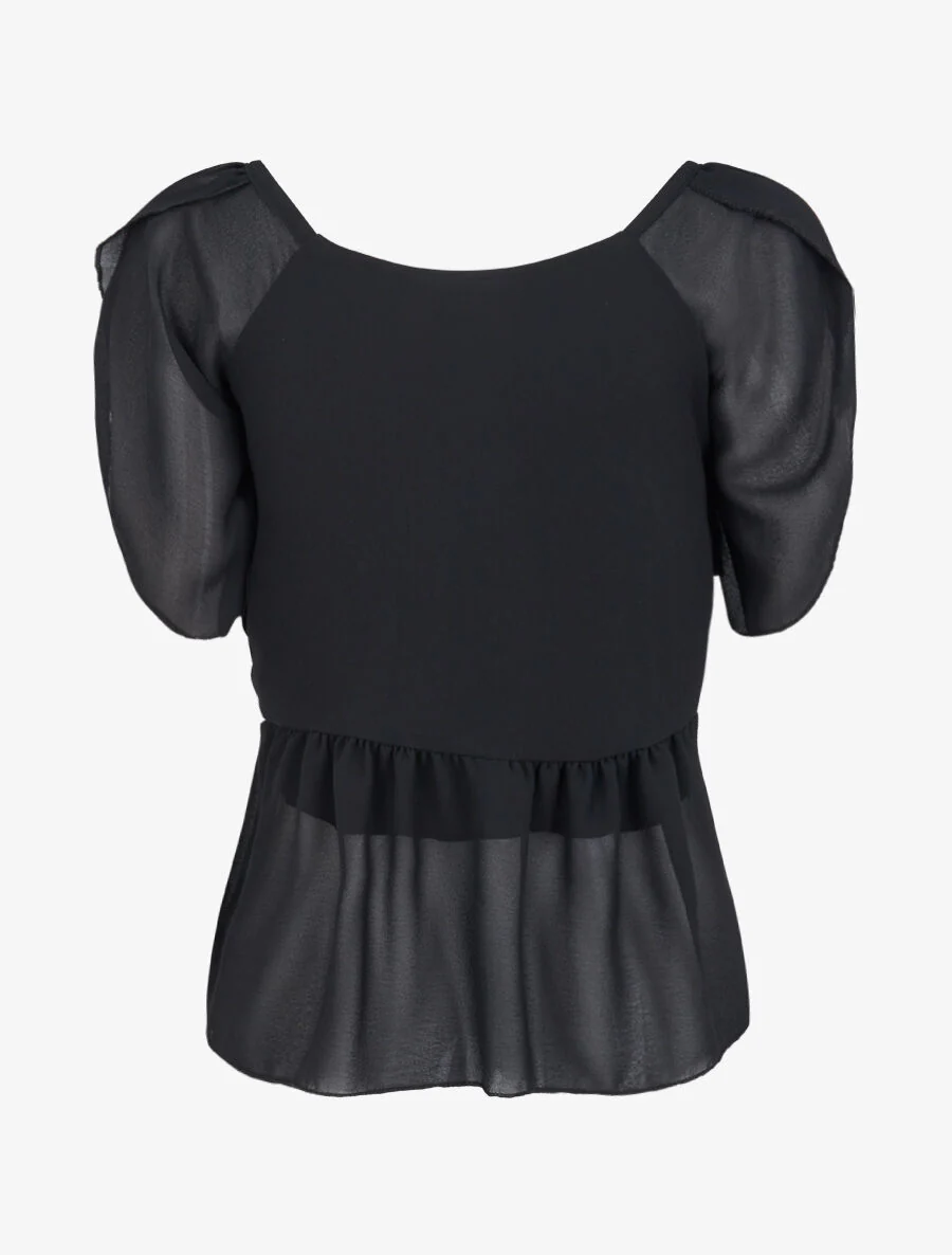 Top droit uni drapé - Noir - Image 2
