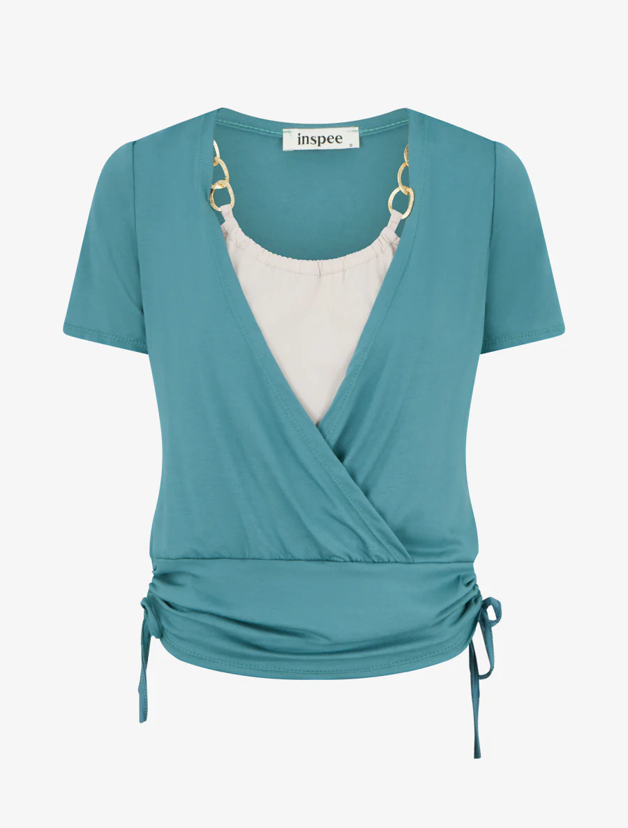 Top effet superposé à chaînes - Turquoise