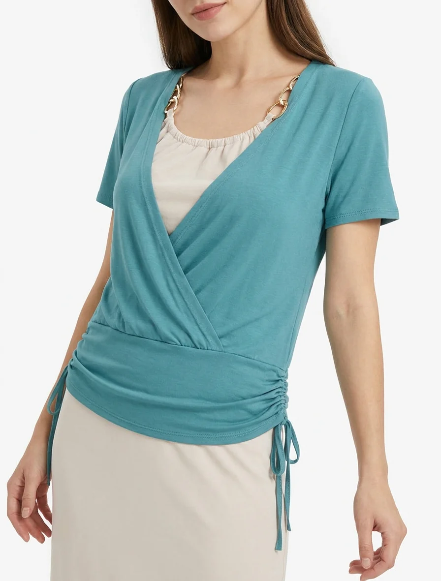 Top effet superposé à chaînes - Turquoise - Image 4