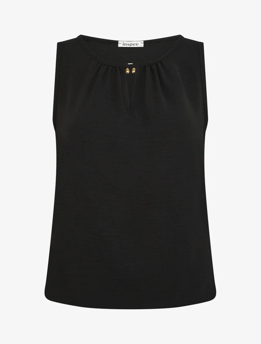Top élastiqué à empiècement bijou - Noir