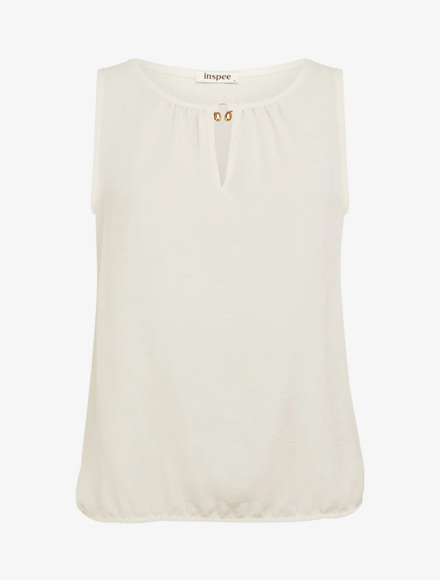 Top élastiqué à empiècement bijou - Beige