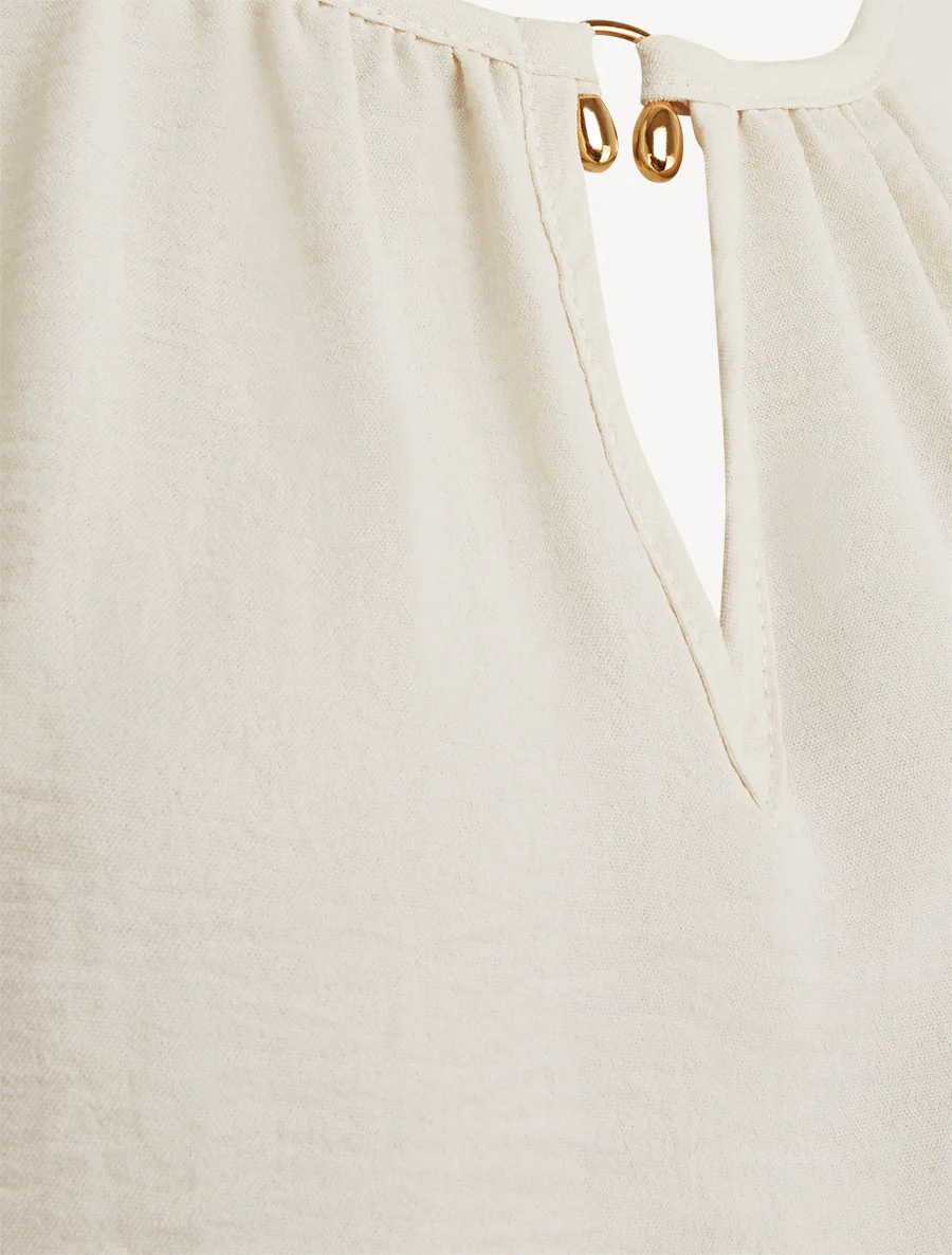 Top élastiqué à empiècement bijou - Beige - Image 3