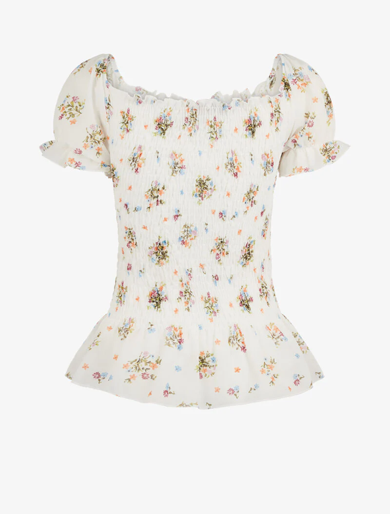 Top élastiqué à encolure coeur - blanc - Image 3