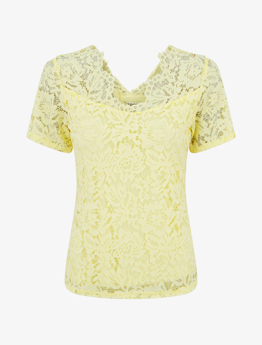 Top en dentelle à manches courtes - Jaune