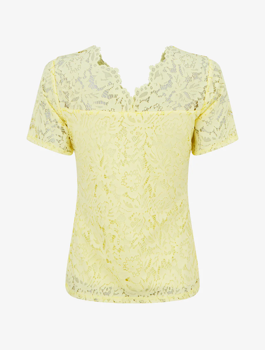 Top en dentelle à manches courtes - Jaune - Image 2
