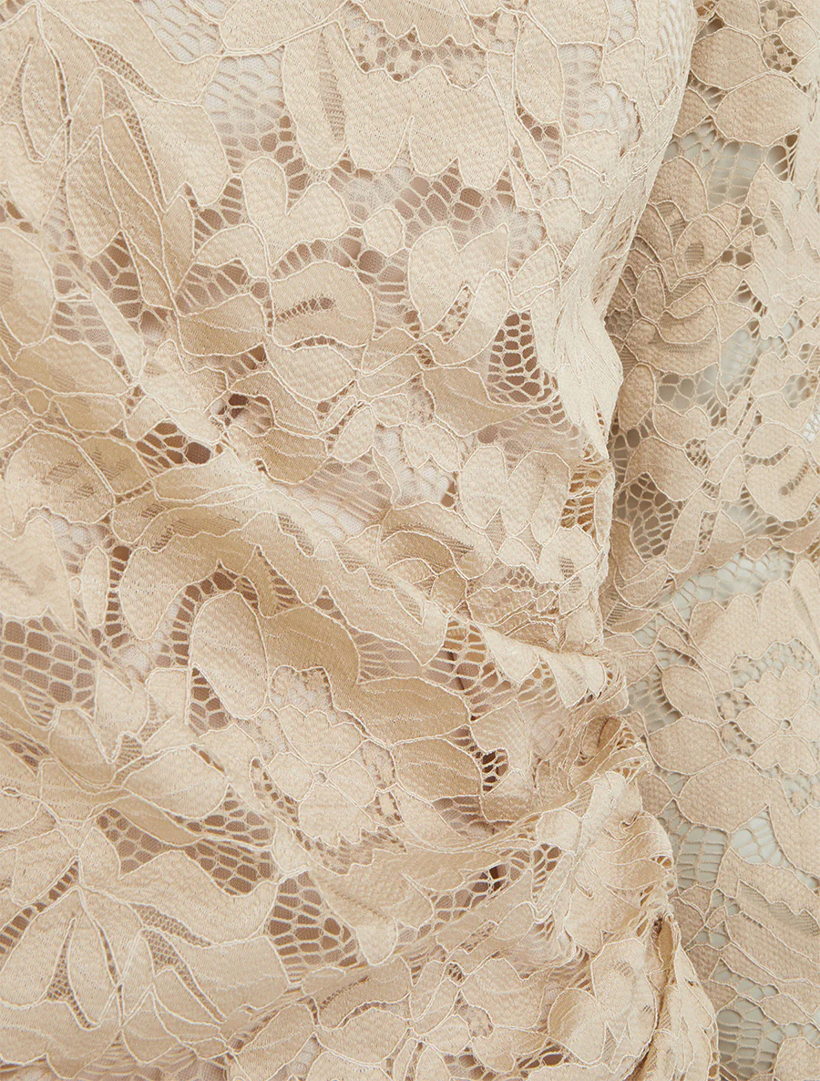 Top en dentelle drapé à manches longues - Beige - Image 3