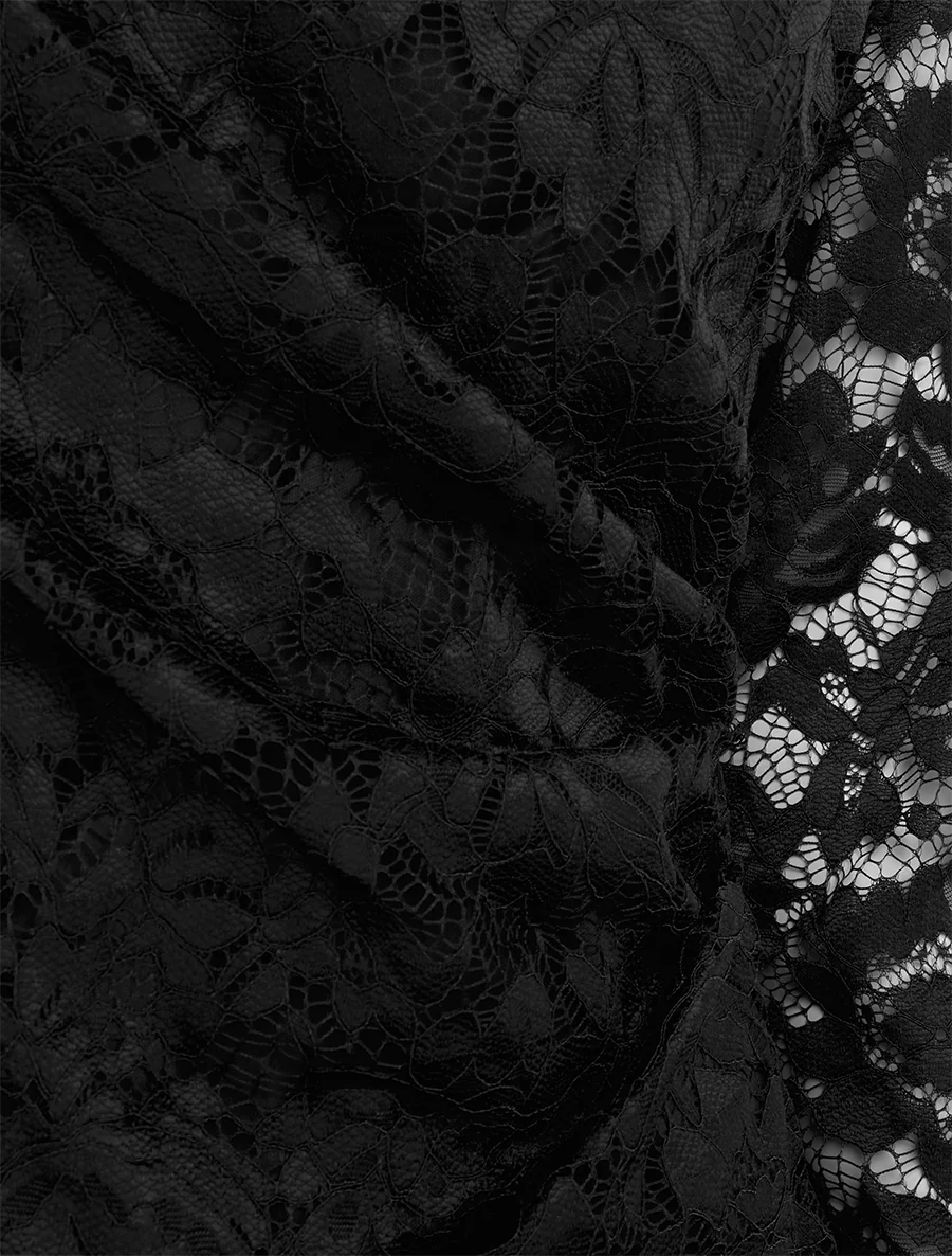 Top en dentelle drapé à manches longues - Noir - Image 3