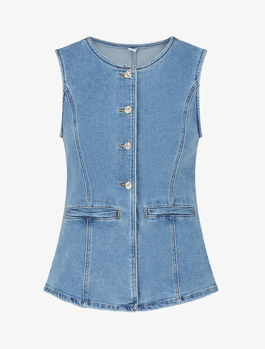 Top en jean boutonné - Bleu