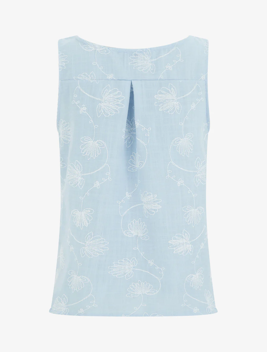 Top en lin à broderie floral - Bleu ciel - Image 2