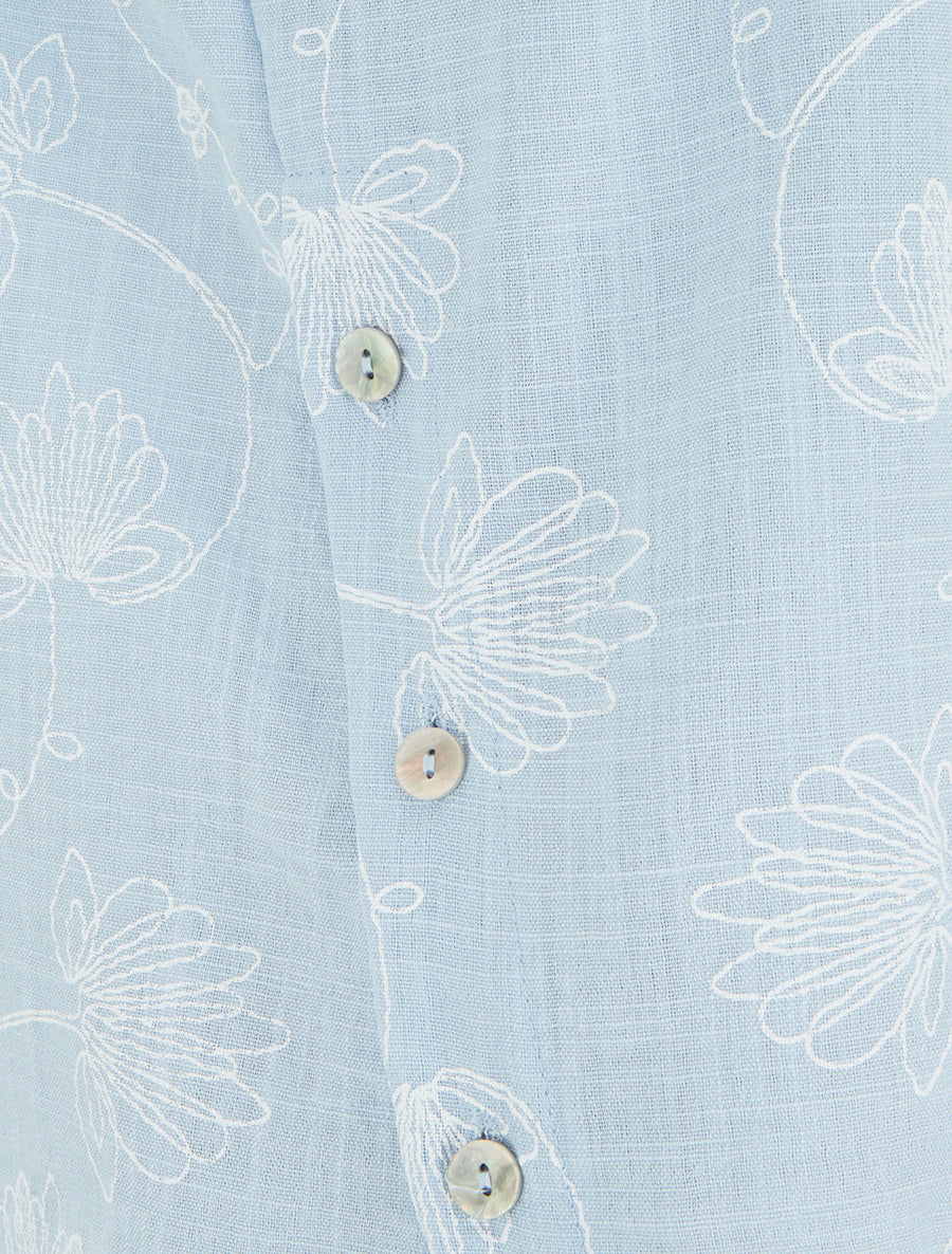 Top en lin à broderie floral - Bleu ciel - Image 3