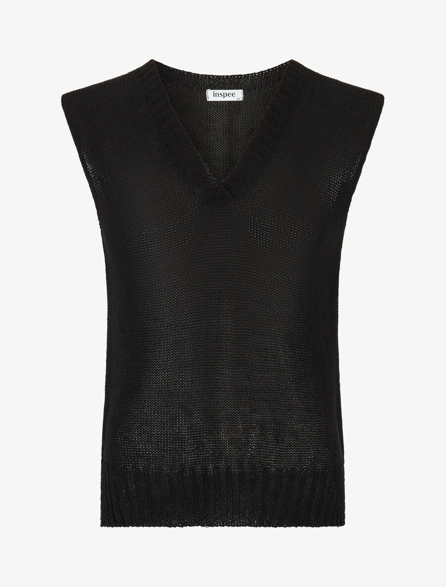 Top en maille à col V - Noir