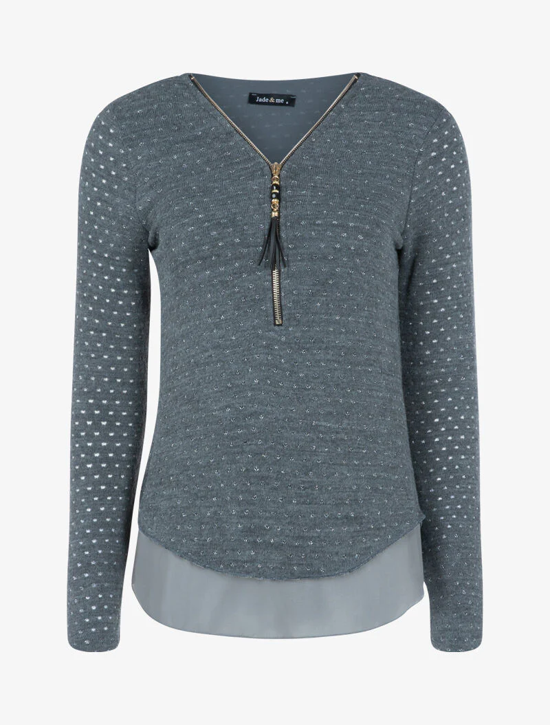 Top en maille à imprimé moucheté brillant - gris foncé