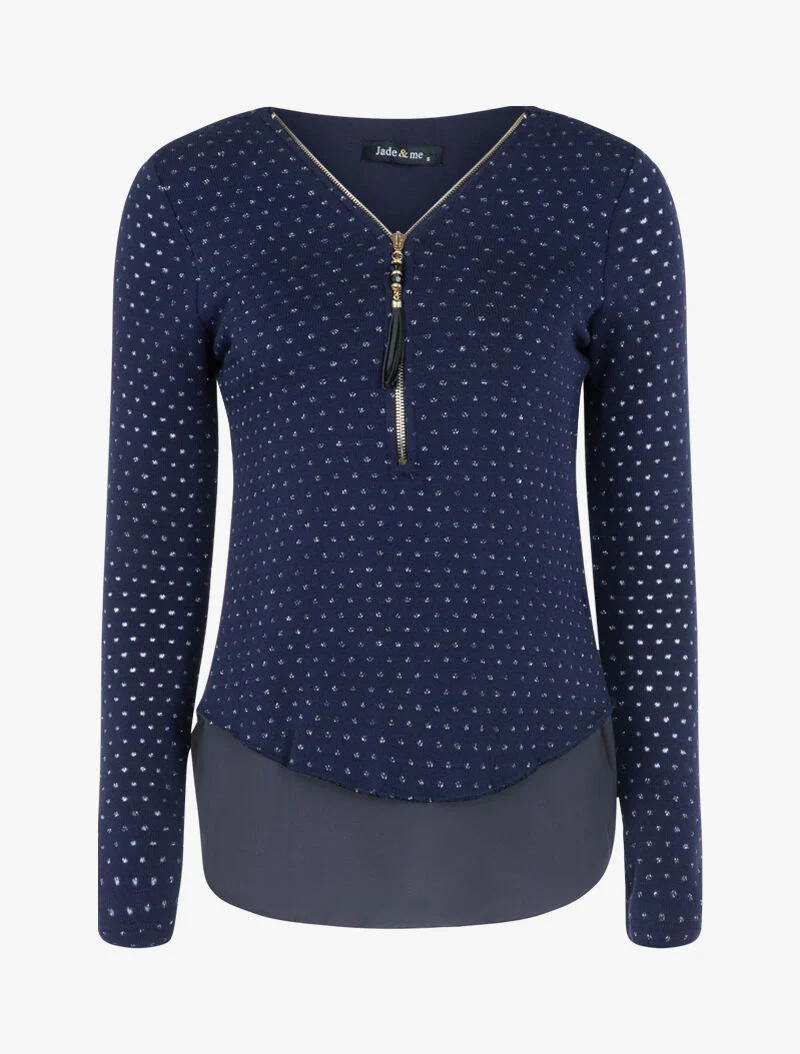Top en maille à imprimé moucheté brillant - marine
