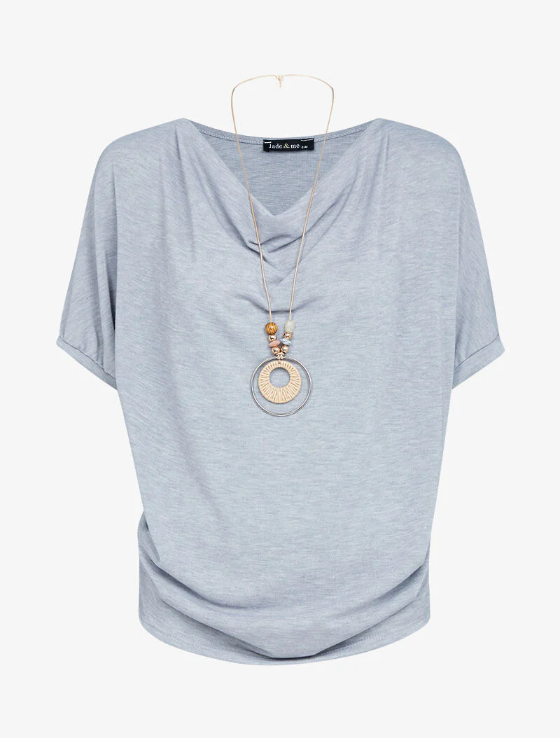 Top en maille et sautoir - gris clair