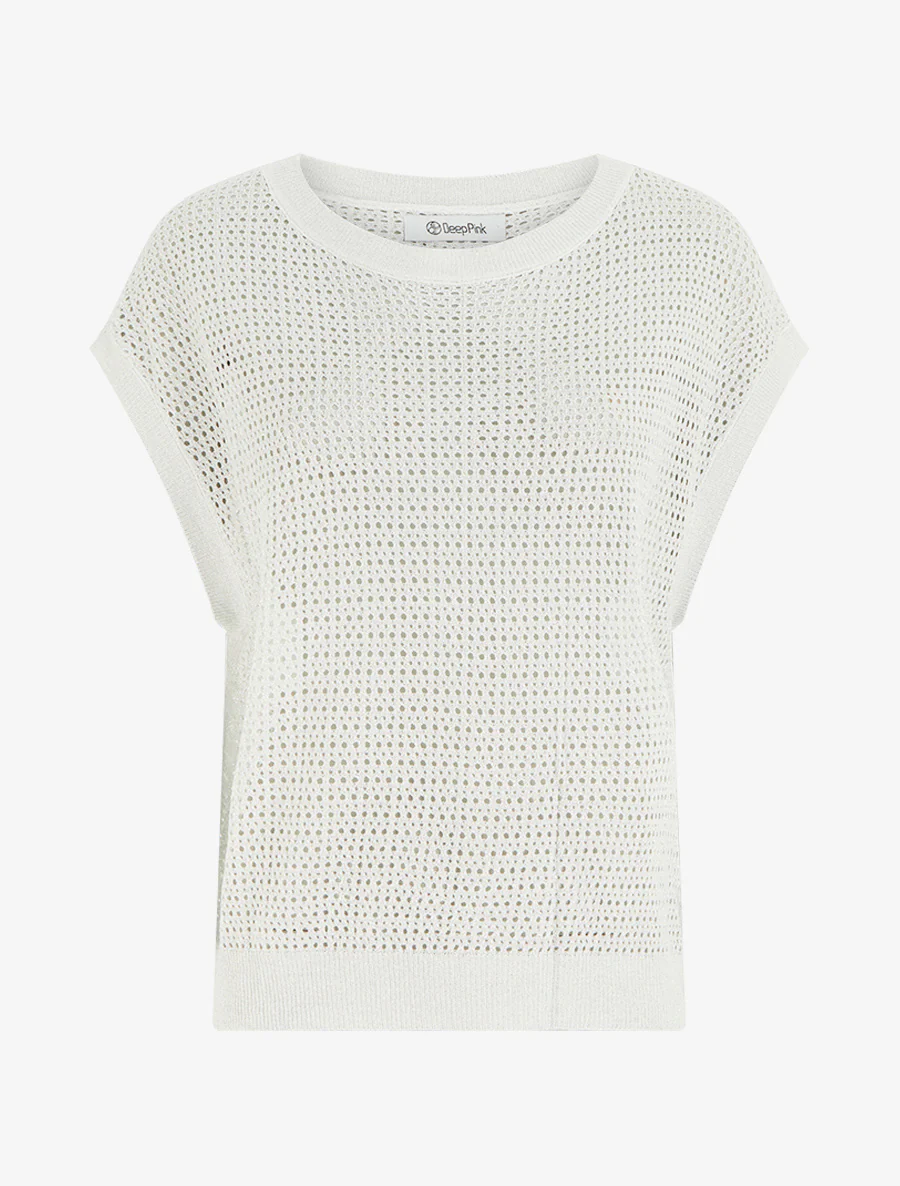 Top en maille fine ajouré et irisé - Blanc