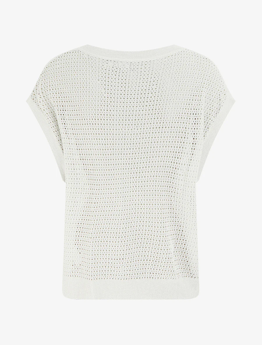 Top en maille fine ajouré et irisé - Blanc - Image 2