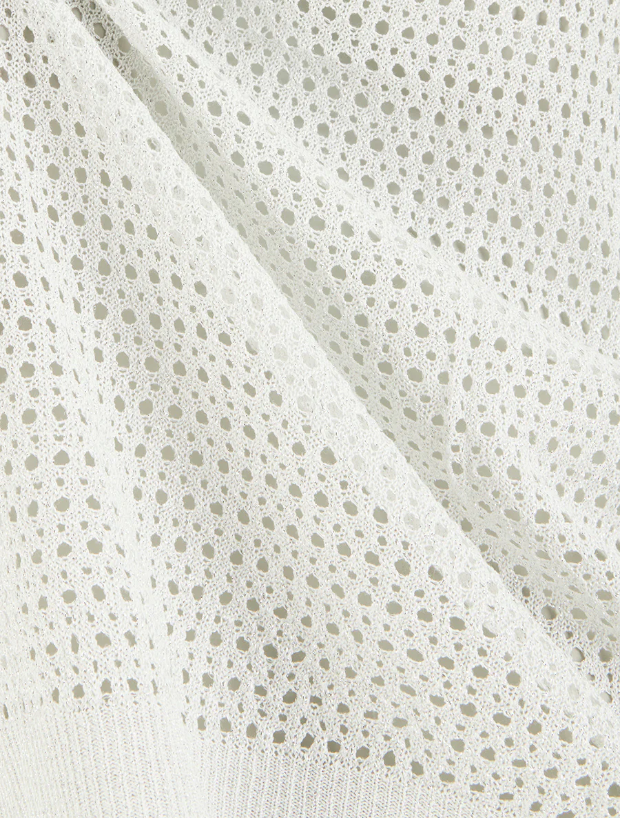 Top en maille fine ajouré et irisé - Blanc - Image 3