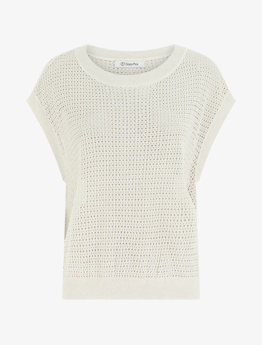 Top en maille fine ajouré et irisé - Beige