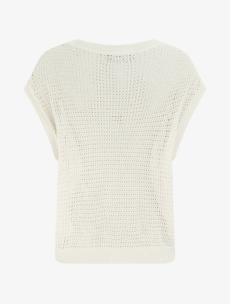 Top en maille fine ajouré et irisé - Beige - Image 2