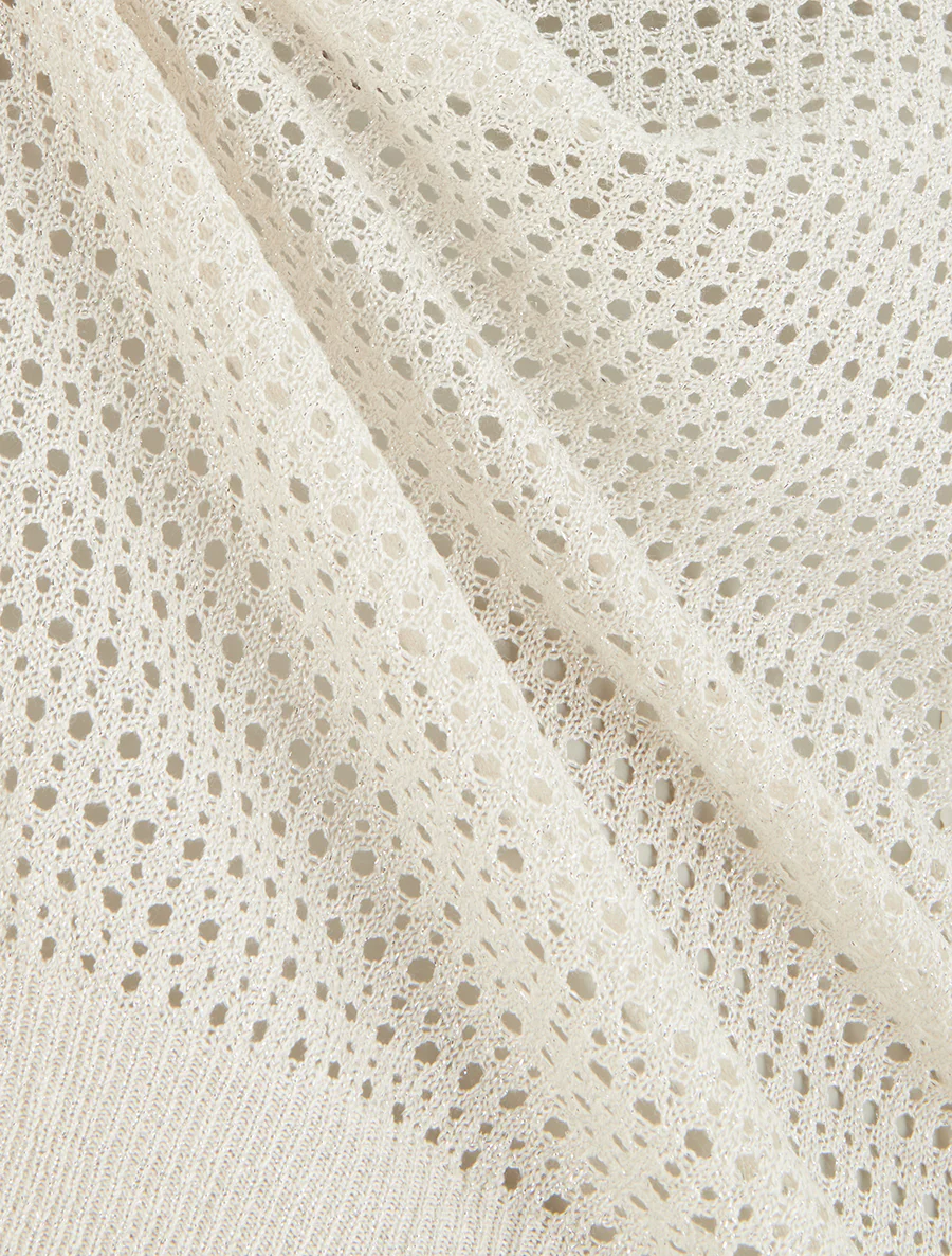 Top en maille fine ajouré et irisé - Beige - Image 3