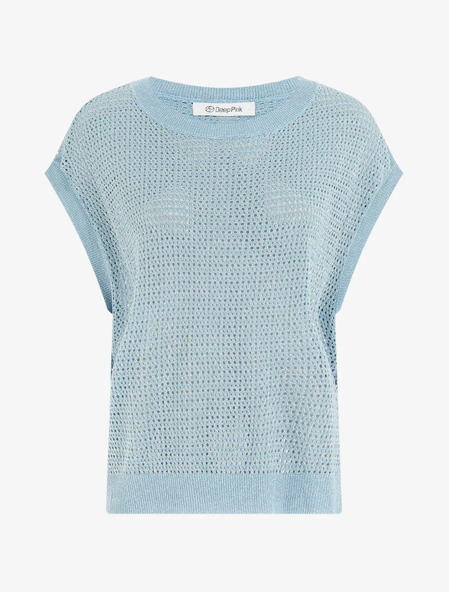 Top en maille fine ajouré et irisé - Bleu ciel