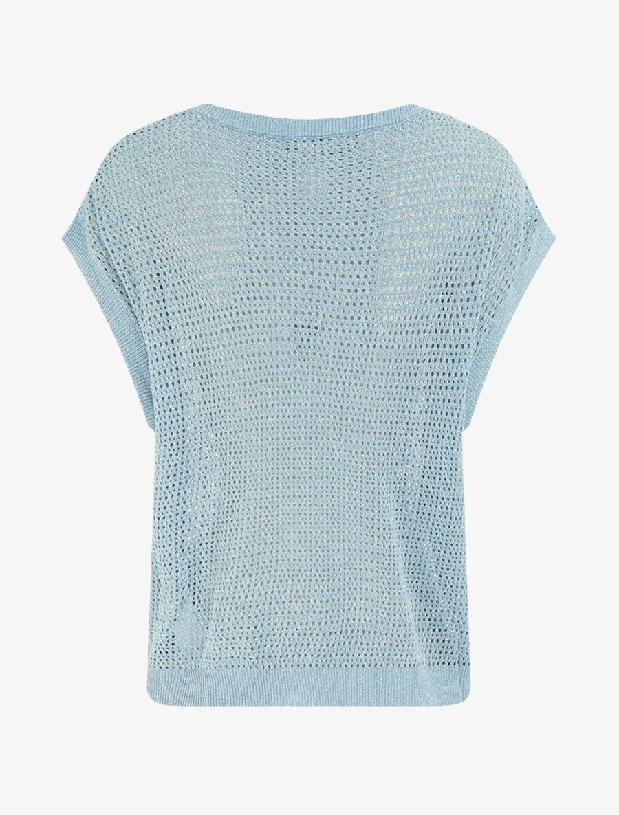 Top en maille fine ajouré et irisé - Bleu ciel - Image 2