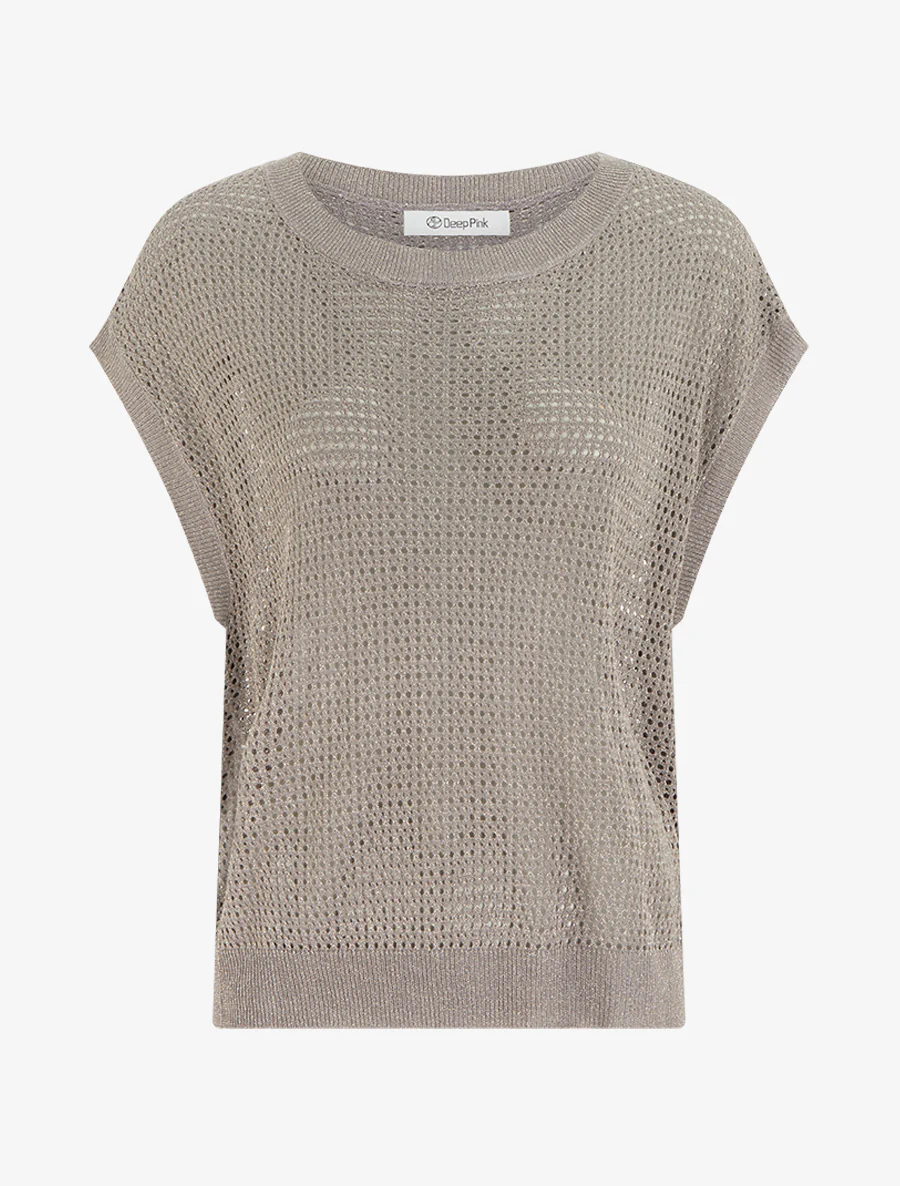 Top en maille fine ajouré et irisé - Taupe