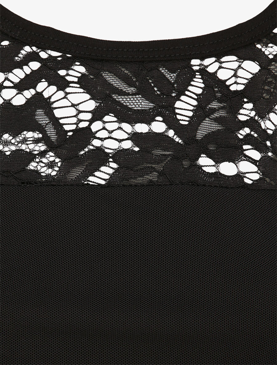Top en tulle et à dentelle - Noir - Image 3