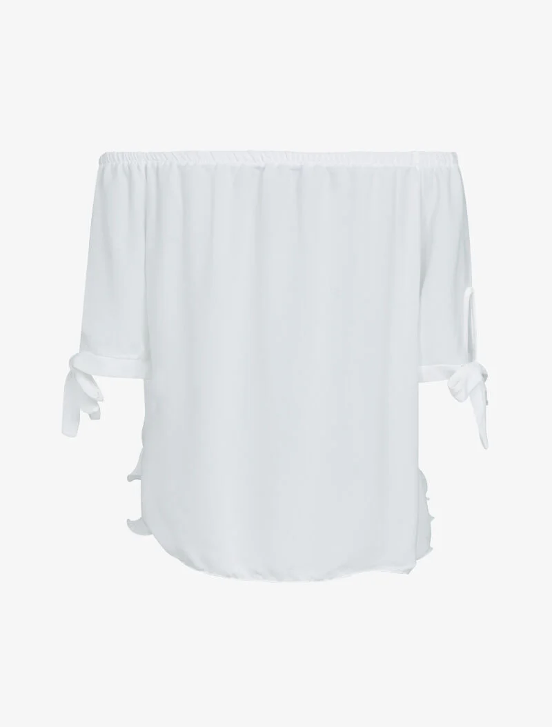 Top en voile à bord gaufré - blanc - Image 3