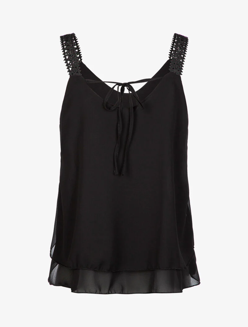 Top en voile à bretelles crochet - noir - Image 2