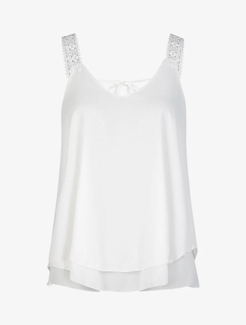 Top en voile à bretelles crochet - blanc