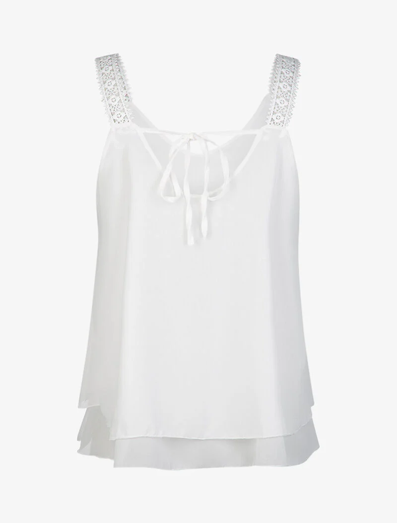 Top en voile à bretelles crochet - blanc - Image 2