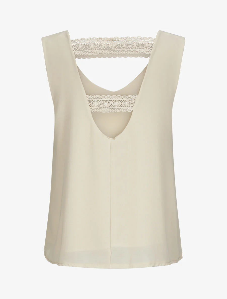 Top en voile à dos ajouré et détail dentelle - Beige - Image 2