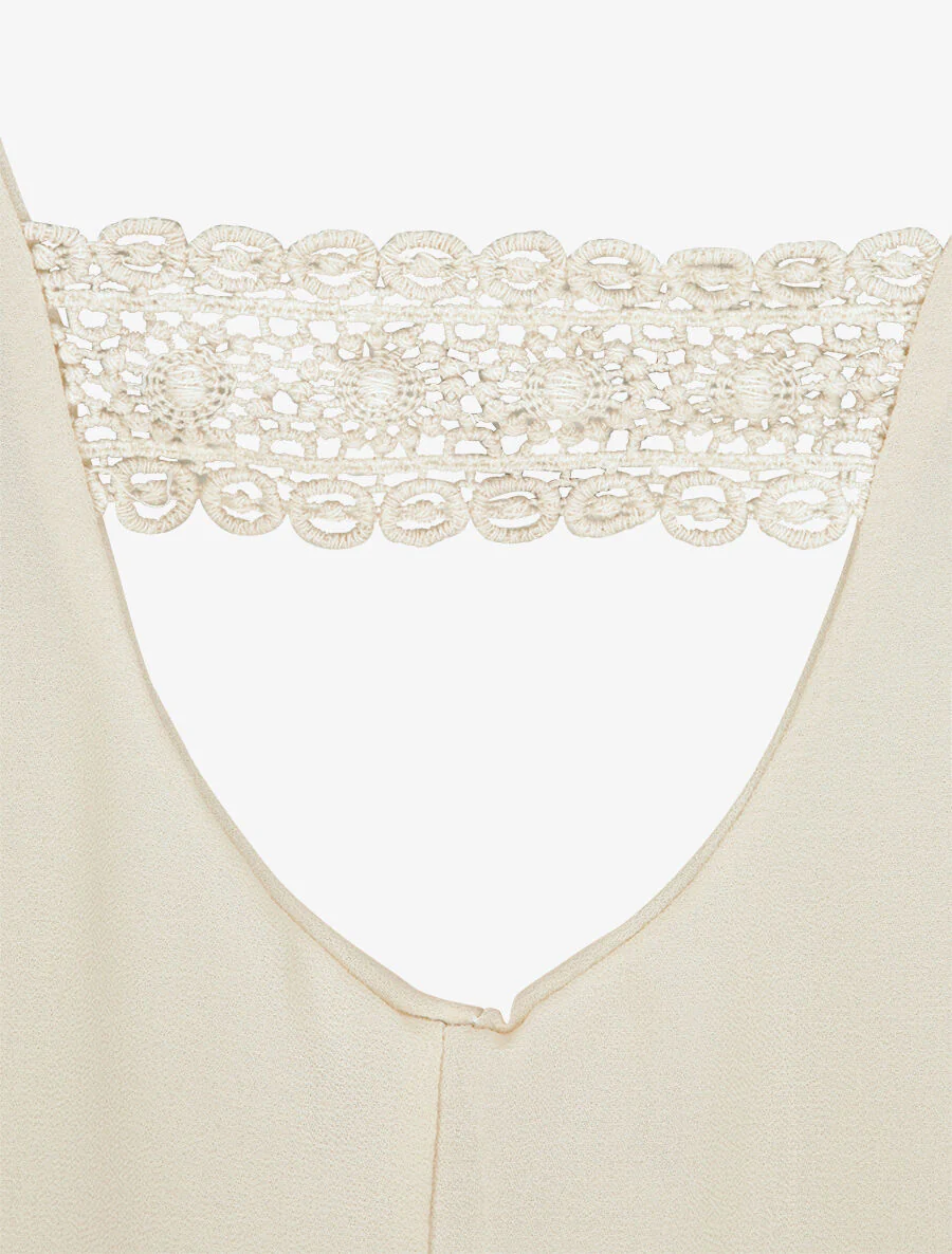 Top en voile à dos ajouré et détail dentelle - Beige - Image 3
