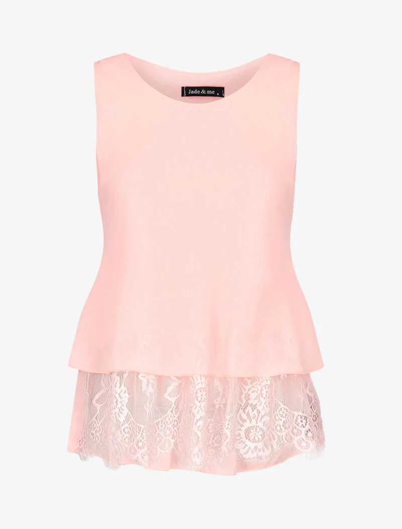 Top en voile à doublure dentelle - rose