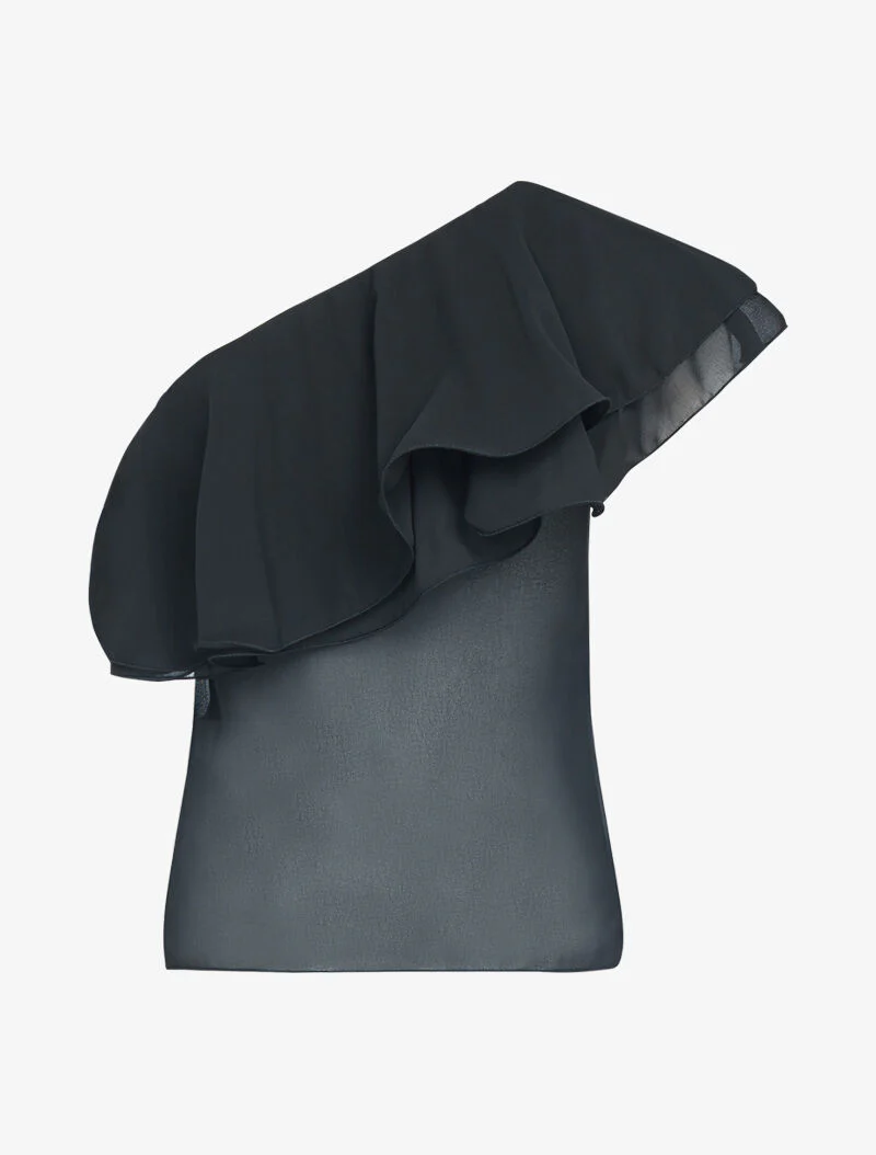 Top en voile à manche volantée - noir - Image 2