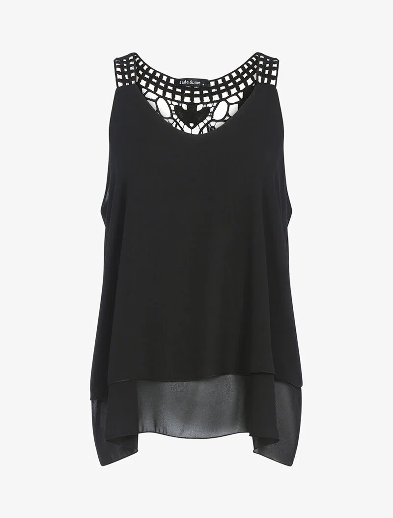 Top en voile et crochet - noir