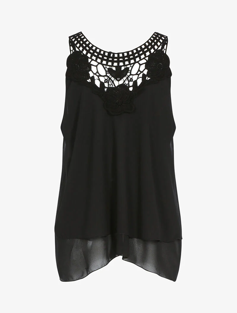 Top en voile et crochet - noir - Image 2