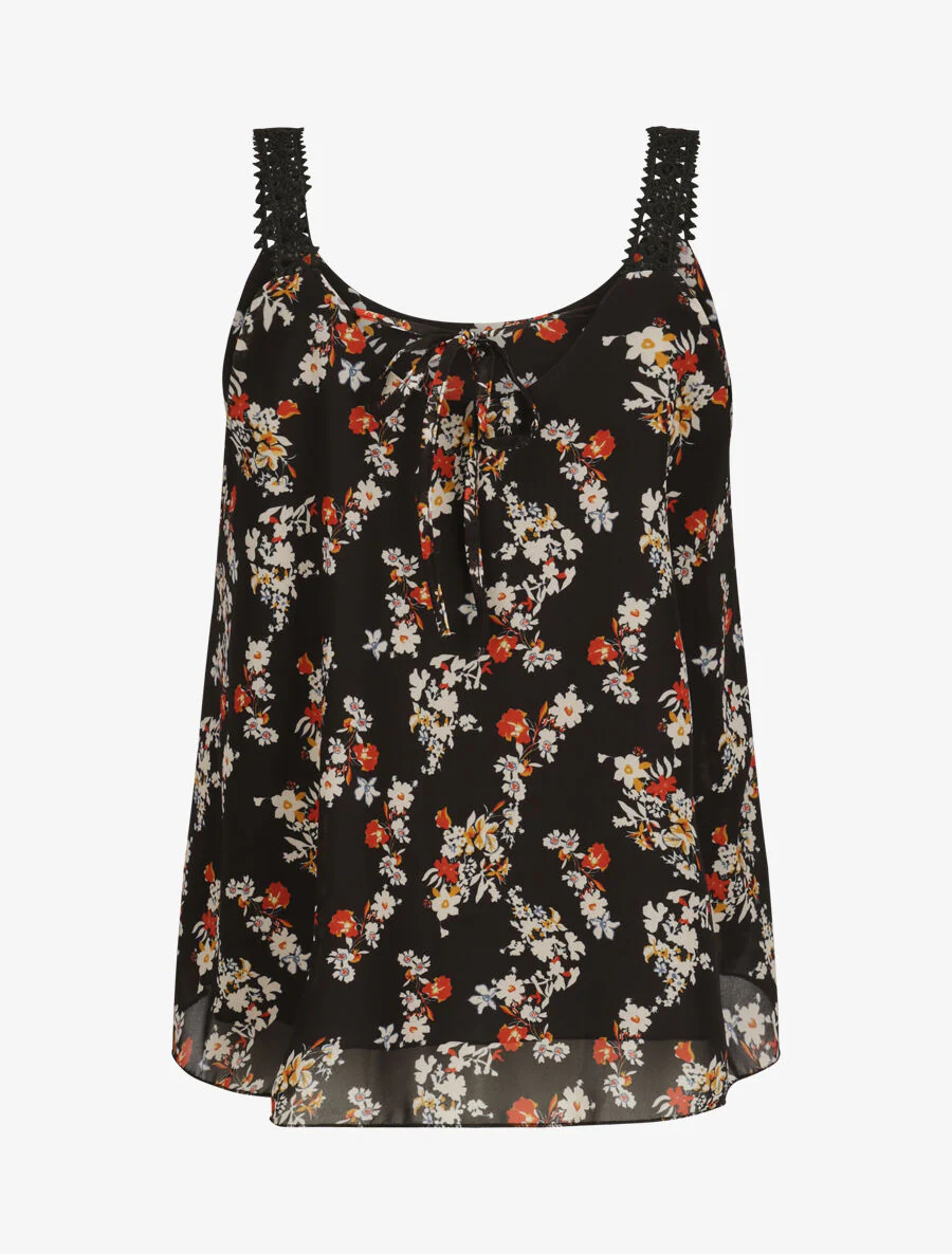 Top en voile imprimé fleurs de printemps - Noir - Image 2