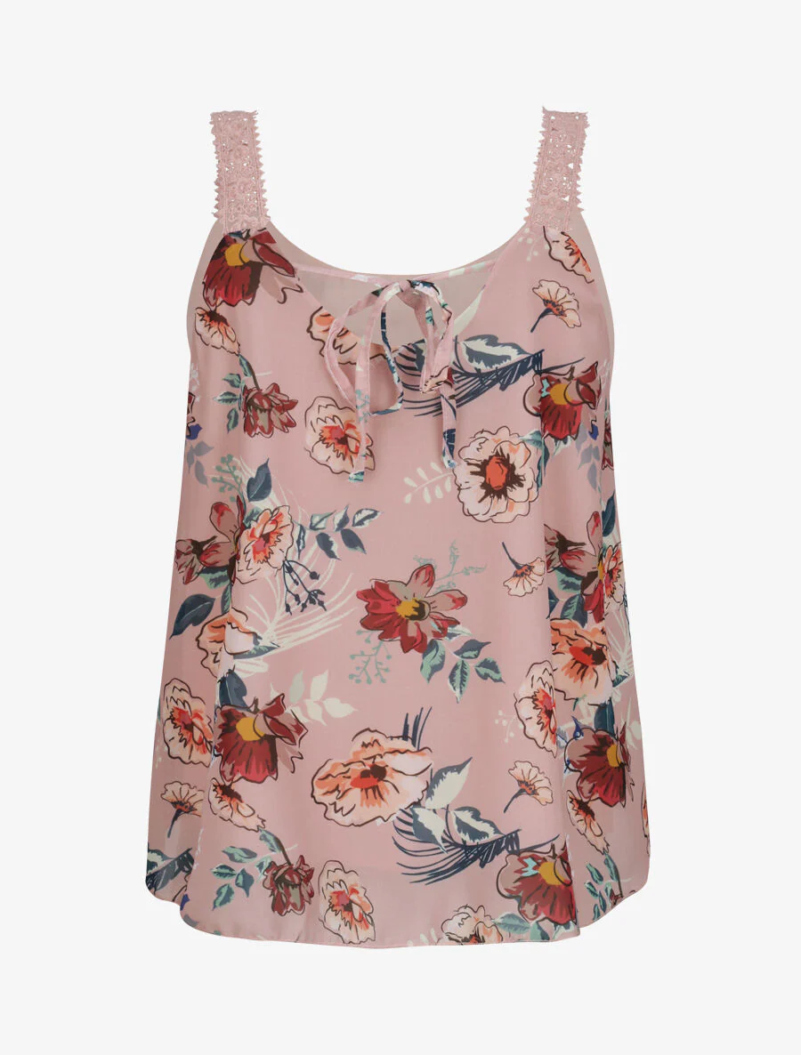 Top en voile imprimé fleurs d'été - Rose poudré - Image 2
