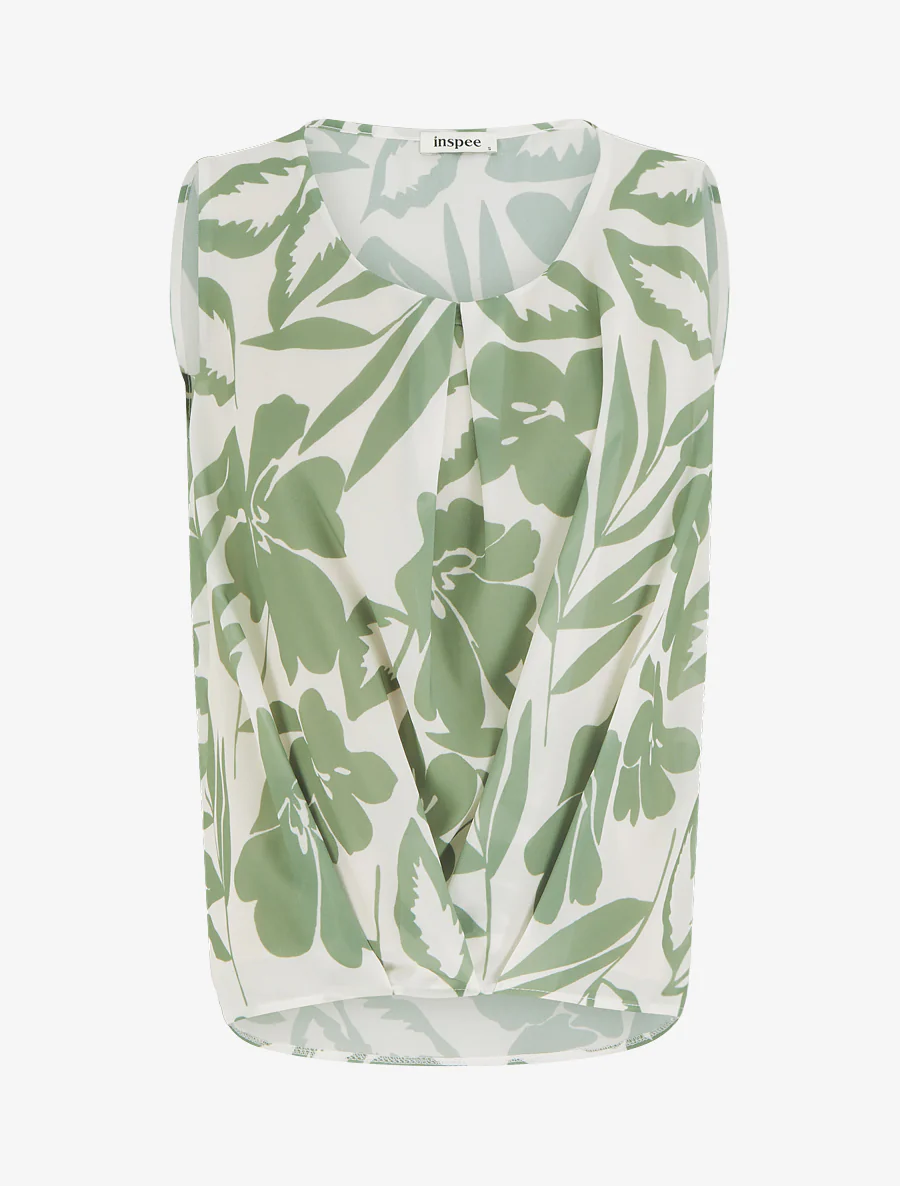 Top en voile imprimé floral - Kaki