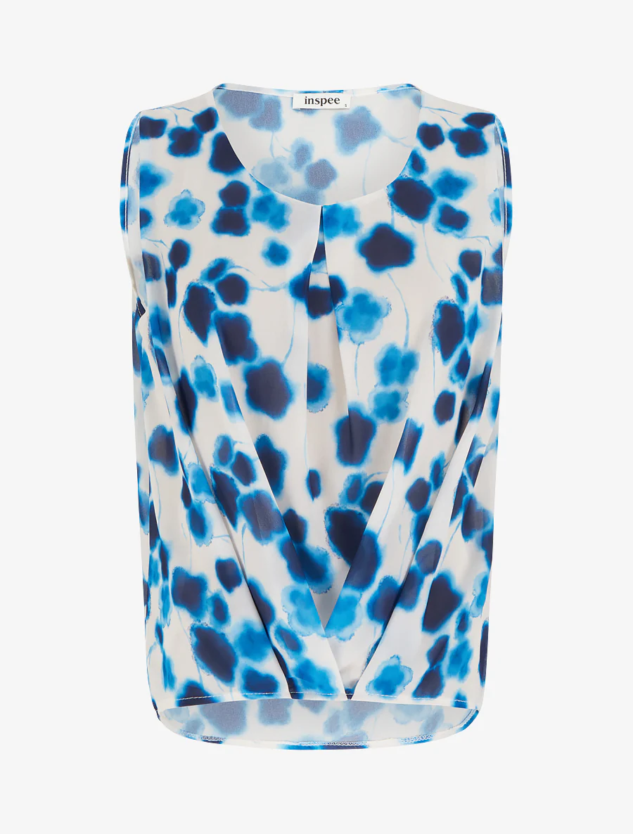 Top en voile imprimé tacheté - Bleu